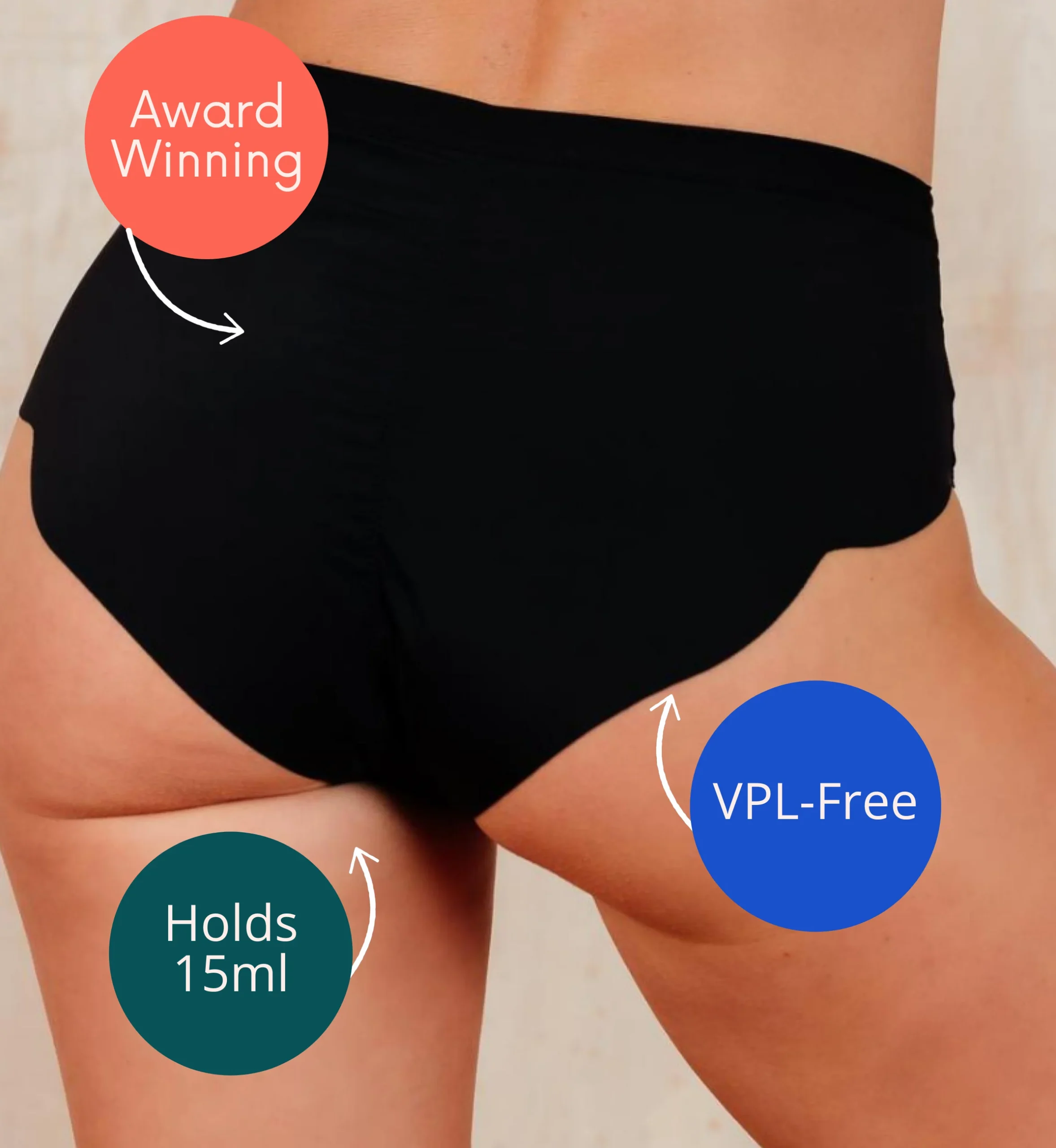 NIXI Susie Sporty Hip Hugger underwear are a pair of black hip hugger underwear shown on a female body in black.