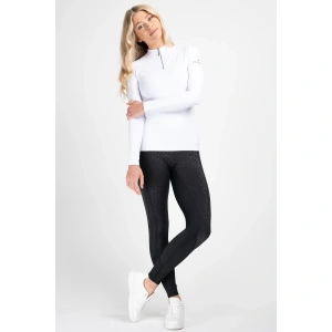 Mochara Leopard/Diamante Leggings. Add a touch of luxury to their riding or gym wardrobe with the Mochara Leopard/Diamante Leggings—a striking blend of performance and style. Perfect for young riders who want to make a statement, these leggings are both elegant and practical, offering a unique look that works in and out of the saddle. Panels of subtle black leopard print are paired with smooth, plain fabric for a sleek, flattering finish. The standout feature? A sparkling diamante logo that catches the light just enough to turn heads without overpowering the overall look. These leggings are made to shine—literally.