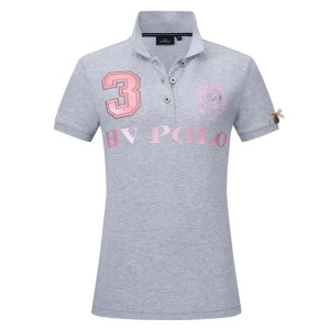 HV Polo Polo Shirt, in grey with pink embroidery, photo from the front