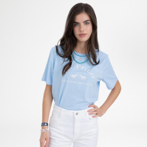 HV-Polo T-Shirt, powder blue, image from the front, HV logo on the front in white