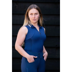 SOHO Equestrian Sleeveless Polo, image from the front, showing all the top, navy colour